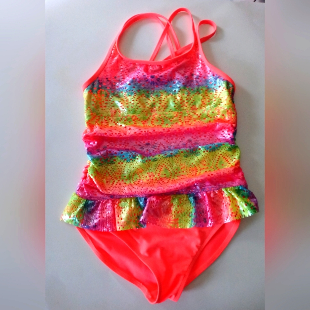 Vibrant One Piece Swimsuit with Ruffled Skirt